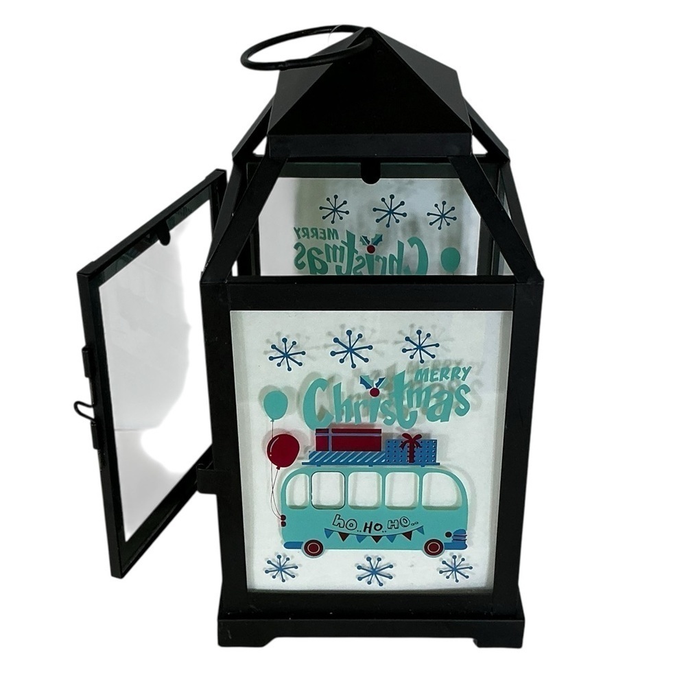 Vintage Lantern VW Bus Christmas Holiday Decor Black Metal Glass Candle Holder